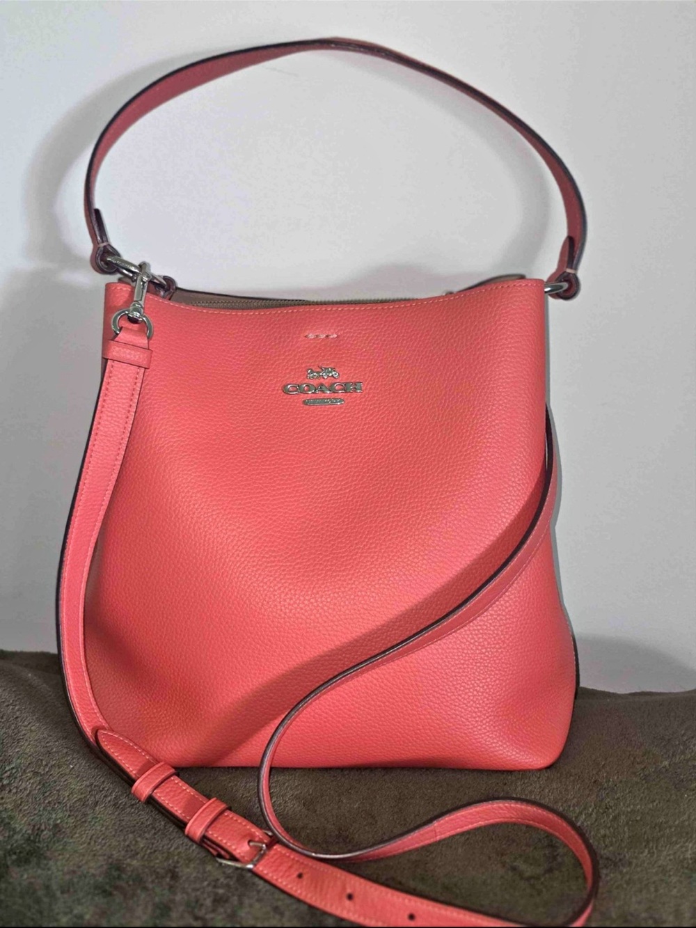 Coach Pebble Leather Hobo Bag in Coral